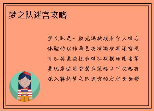 梦之队迷宫攻略